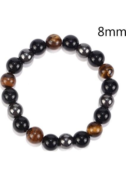 8mm Doğal Taş Bilezik Manyetik Kaplan Gözü Üçlü Koruma Hematit ve Siyah Obsidyen Bilezik Kadın Erkek Arkadaş Hediye Için (Yurt Dışından)