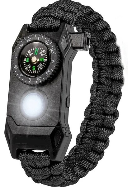 Siyah Çok Fonksiyonlu Açık Hayatta Kalma Bilezik Erkek Kadın Akıllı Ayarlanabilir Macera Acil Durum Dişli Kamp Sos LED Bileklikler (Yurt Dışından)