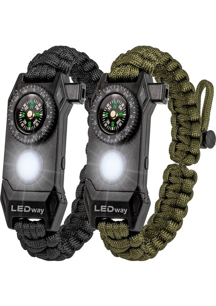 Siyah Çok Fonksiyonlu Açık Hayatta Kalma Bilezik Erkek Kadın Akıllı Ayarlanabilir Macera Acil Durum Dişli Kamp Sos LED Bileklikler (Yurt Dışından) fiyatları