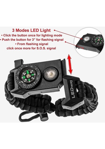 Siyah Çok Fonksiyonlu Açık Hayatta Kalma Bilezik Erkek Kadın Akıllı Ayarlanabilir Macera Acil Durum Dişli Kamp Sos LED Bileklikler (Yurt Dışından) modelleri