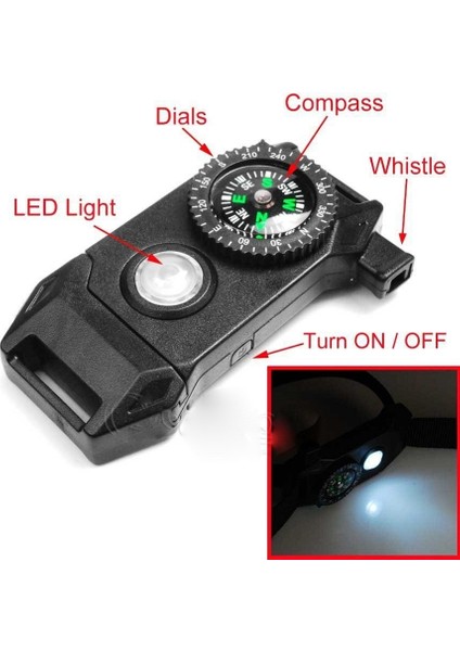 Siyah Çok Fonksiyonlu Açık Hayatta Kalma Bilezik Erkek Kadın Akıllı Ayarlanabilir Macera Acil Durum Dişli Kamp Sos LED Bileklikler (Yurt Dışından) indirimleri