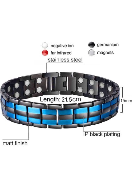 No.26 Boyutu Kadın Erkek Manyetik Sağlık Bilezik Siyah Titanyum Çelik Güç Terapi Mıknatıslar Negatif Iyonlar Germanyum Bilezik (Yurt Dışından)