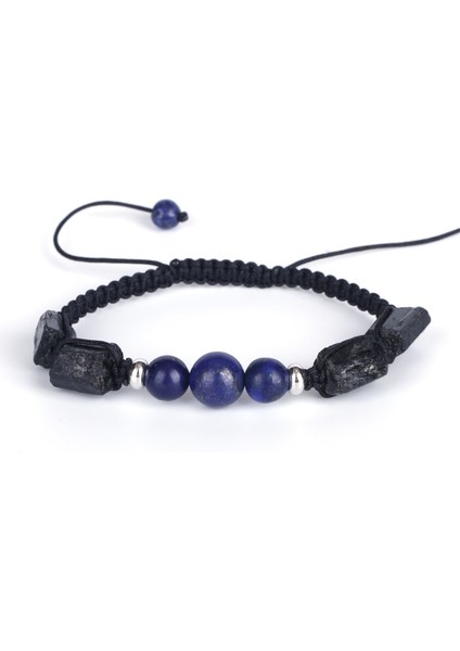 Lipis Lazuli El Yapımı Şifa Kaba Turmalin Yarı Değerli Mineral Taş Boncuk Charm Knot Ayarlanabilir Makrome Bilezikler Unisex Kadın Adam (Yurt Dışından)