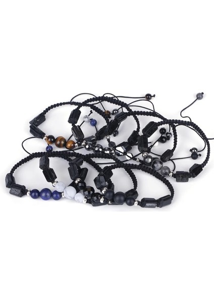 Lipis Lazuli El Yapımı Şifa Kaba Turmalin Yarı Değerli Mineral Taş Boncuk Charm Knot Ayarlanabilir Makrome Bilezikler Unisex Kadın Adam (Yurt Dışından)