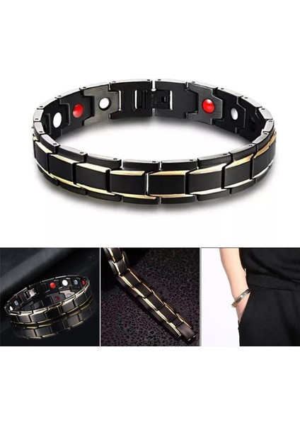 Altın ​​siyah 2022 Terapötik Enerji Şifa Bilezik Titanyum Çelik Manyetik Terapi Bileklik Bileklik TY66 (Yurt Dışından) fiyatları