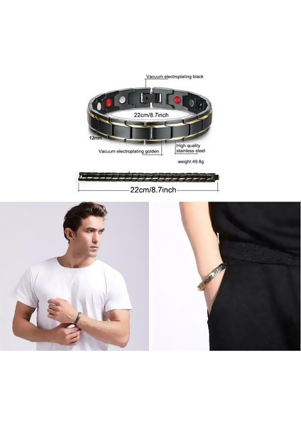 Altın ​​siyah 2022 Terapötik Enerji Şifa Bilezik Titanyum Çelik Manyetik Terapi Bileklik Bileklik TY66 (Yurt Dışından) fırsatları