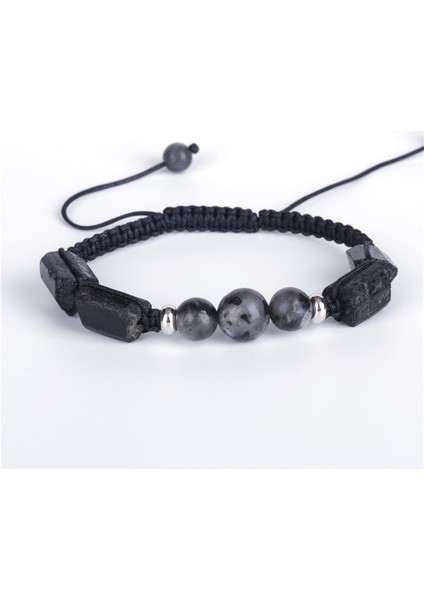 Labradorit Şifa Kaba Siyah Turmalin Yarı Değerli Mineral Taş Boncuklar Koyu Mavi Lapis Lazuli Charm Makrome Bilezik Unisex Hediye (Yurt Dışından)