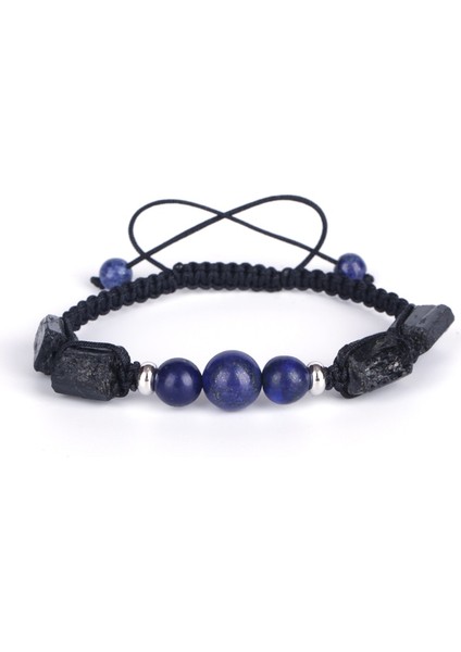 Labradorit Şifa Kaba Siyah Turmalin Yarı Değerli Mineral Taş Boncuklar Koyu Mavi Lapis Lazuli Charm Makrome Bilezik Unisex Hediye (Yurt Dışından)