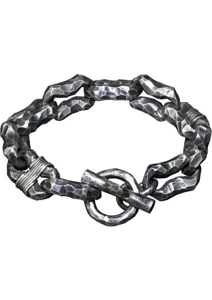 GÜMÜŞ-22CM Paslanmaz Çelik Erkek Bilezik Retro Çukurlar Metal Zincir Motosiklet Binici Aksesuar Takı Hediye (Yurt Dışından)