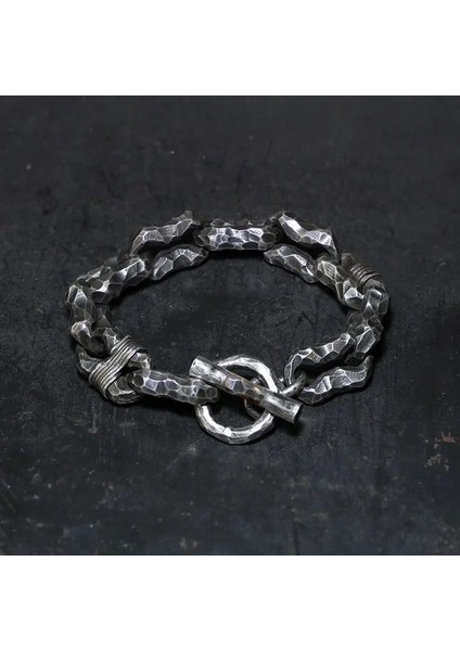 GÜMÜŞ-22CM Paslanmaz Çelik Erkek Bilezik Retro Çukurlar Metal Zincir Motosiklet Binici Aksesuar Takı Hediye (Yurt Dışından) fiyatları