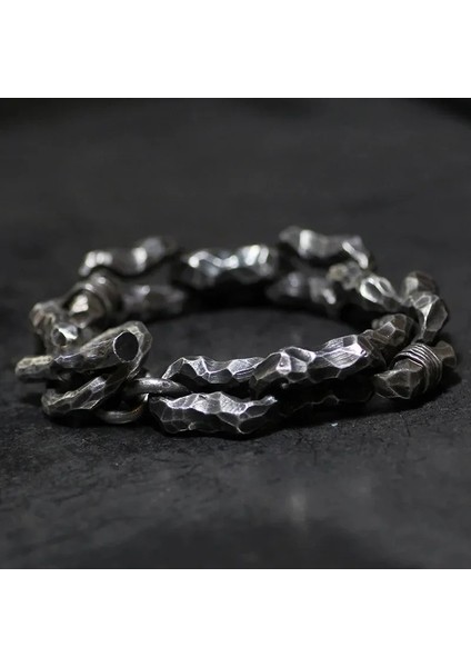 GÜMÜŞ-22CM Paslanmaz Çelik Erkek Bilezik Retro Çukurlar Metal Zincir Motosiklet Binici Aksesuar Takı Hediye (Yurt Dışından) modelleri