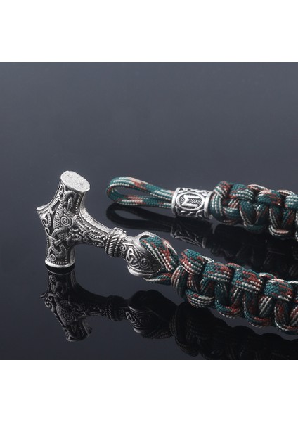 Gümüş Kaplı Paracord El Yapımı Halat Iskandinav Viking Bileklik Bilezik Thor'un Çekiç Charm Nordic Runik Boncuk Bilezikler Erkekler Için Takı (Yurt Dışından)