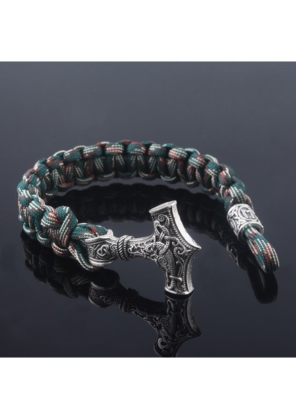 Gümüş Kaplı Paracord El Yapımı Halat Iskandinav Viking Bileklik Bilezik Thor'un Çekiç Charm Nordic Runik Boncuk Bilezikler Erkekler Için Takı (Yurt Dışından)