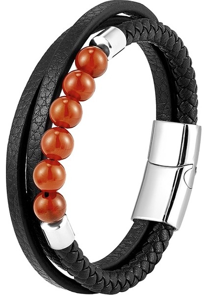 Renk Stili BXGM1045-21 2021 Trendy Unisex Enerji Bileklik Doğal Volkanik Taş Kaplan Gözü Taş Akik Taş Turkuaz Örgülü Deri Kordon 3 Katmanlı Sütyen (Yurt Dışından)