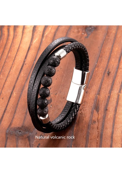 Renk Stili BXGM1045-21 2021 Trendy Unisex Enerji Bileklik Doğal Volkanik Taş Kaplan Gözü Taş Akik Taş Turkuaz Örgülü Deri Kordon 3 Katmanlı Sütyen (Yurt Dışından)