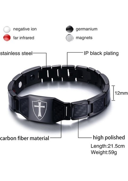 Gümüş Bilezik Aracı Şık Karbon Fiber Şövalyeler Templar Kalkanı Bio Enerji Bilezikler Erkekler Için Çapraz Inanç Terapisi (Yurt Dışından) fırsatları