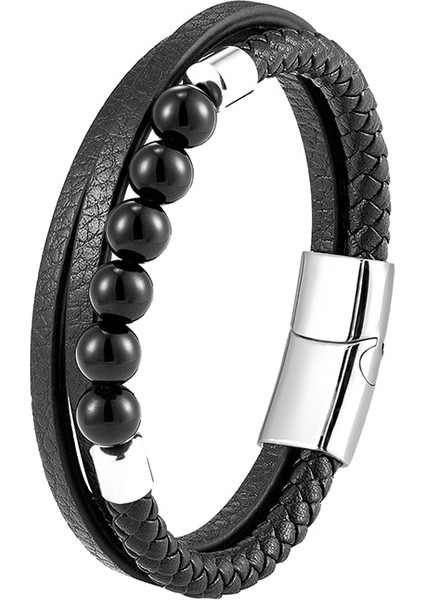 Renk Stili BXGM1045-12 2021 Trendy Unisex Enerji Bileklik Doğal Volkanik Taş Kaplan Gözü Taş Akik Taş Turkuaz Örgülü Deri Kordon 3 Katmanlı Sütyen (Yurt Dışından)
