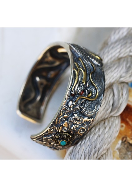 LZ8054-GÜMÜŞ Erkek Klasik Moda Otoriter Ejderha Bileklik Kişilik Geniş Bilezik Retro Etty Hediye (Yurt Dışından) fiyatları