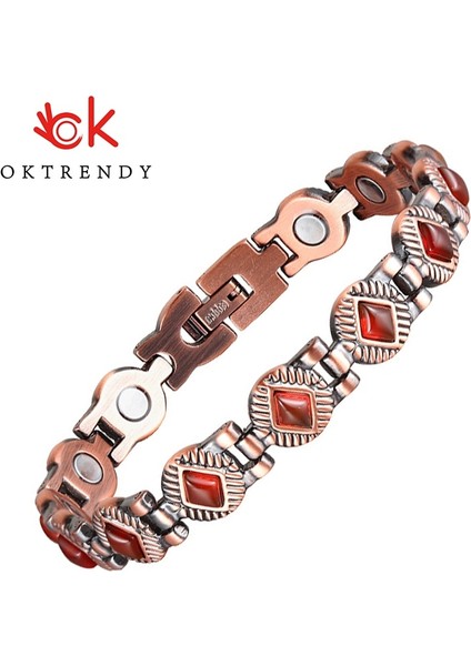 21.5cm Tarzı Bileklik Oktrendy Doğal Taş Taş Bakır Manyetik Bileklik Bileklik Kadın Saf Bakır Manyetik Bilezik Şifa Zinciri Bileklik (Yurt Dışından)