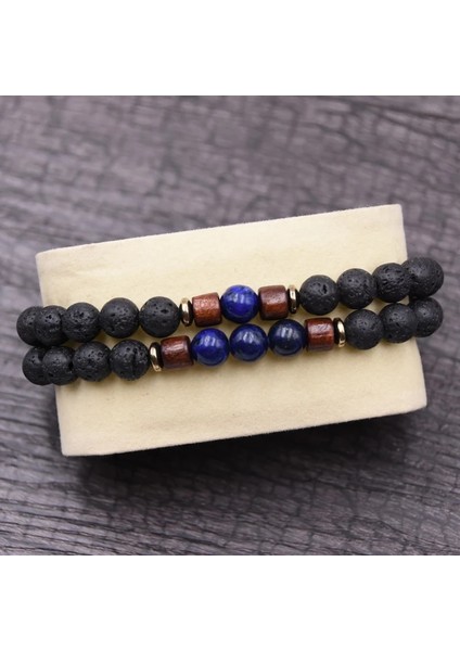 No.10 Boyutu Çift Bileklik Seti Doğal Taş Bileklikbeadslavahommefashionbangles Bileklik Erkek Ahşap Boncuk Mala Bileklik Aksesuar J (Yurt Dışından) fırsatları
