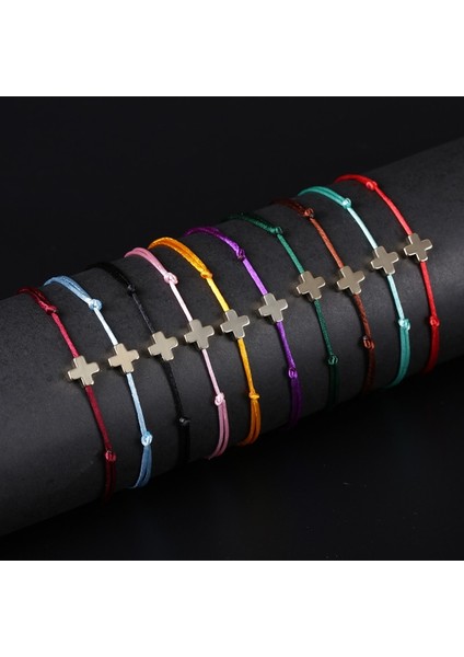 16-25CM Ayarlanabilir Stil Mor Küçük Altın Çapraz Dini Çekicilik ile Çoklu Renkler Ipek Pamuk Kordon Ipi Adam Kadın Için Ayarlanabilir Uzunluk El Bilezikler Halhal (Yurt Dışından)