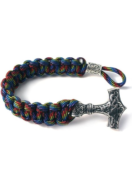 Açık Sarı Renk Paracord El Yapımı Halat Iskandinav Viking Bileklik Bilezik Thor'un Çekiç Charm Nordic Runik Boncuk Bilezikler Erkekler Için Takı (Yurt Dışından)