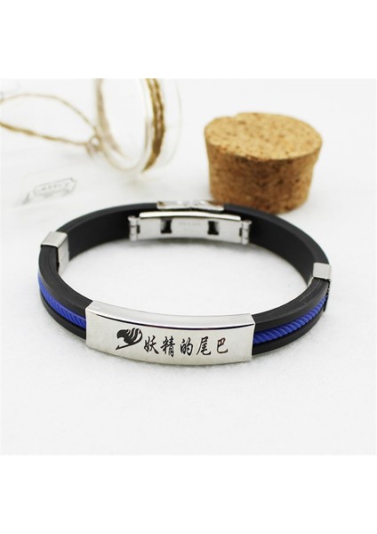 19CM Tarzı Mavi 2020 Anime Peri Kuyruğu Spor Silikon Titanyum Çelik Bilezikler Kadın Erkek Takı Çift Bilezik Pulseras (Yurt Dışından)