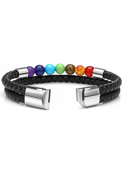 19CM Tarzı P.ÇELIK-025 Erkek ve Kadın Takı Örgülü Deri Bilezik Doğal Lav Boncuk Bileklik Siyahaltınbeyaz Paslanmaz Çelik Erkek Bilek Hediyeleri (Yurt Dışından) indirimleri