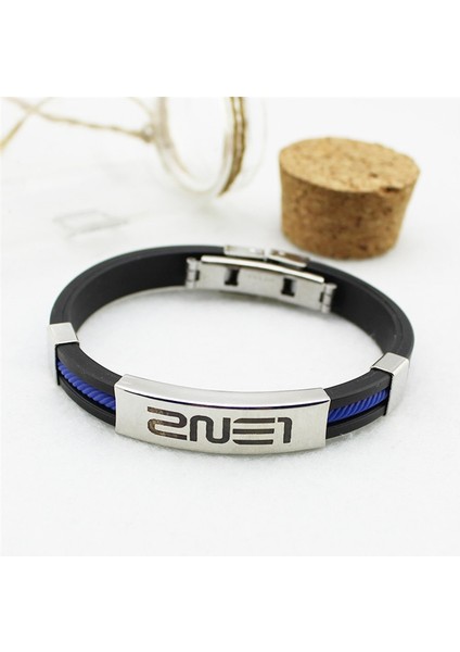19CM Tarzı Mavi Kpop 2ne1 Şeker Renk Spor Silikon Titanyum Çelik Bilezikler Kadın Erkek Takı Çift Bilezik Pulseras (Yurt Dışından)