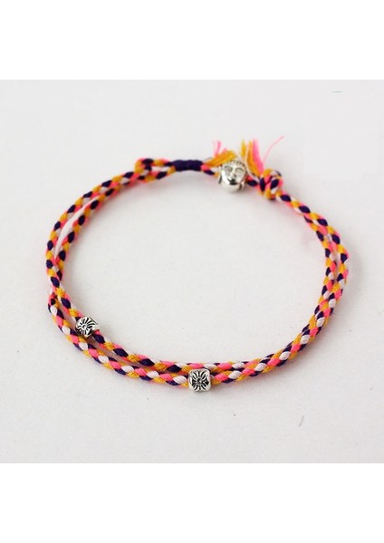 NO.9307 Beden Budizm Örgülü Bilezik Şanslı Halat El Yapımı Tibet Gümüş Buda Baş Bilezik Çift Katmanlar Ayarlanabilir Karışık Renk (Yurt Dışından)