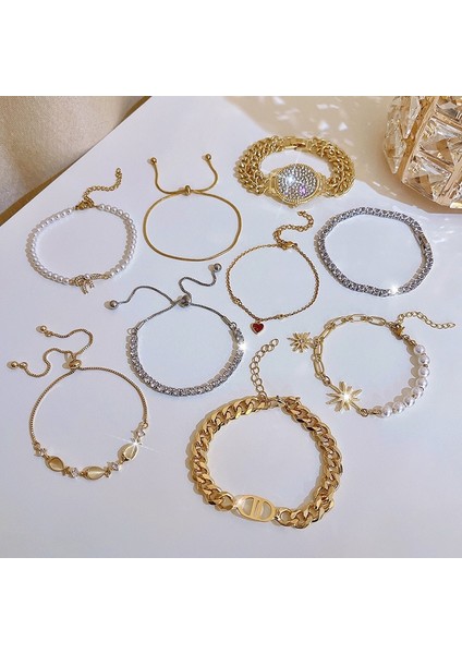 S112Y Popüler Kişilik Gelişmiş Inci Bileklik Kadın Azınlık Tasarım Net Kırmızı Moda Mizaç Titanyum Çelik Bilezik (Yurt Dışından) fırsatları