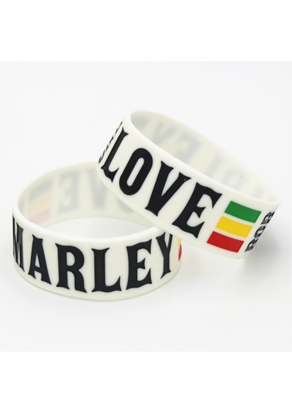 Qiuhong Shop Çoklu Stil Beyaz 1 Adet 1 "geniş Bir Aşk Bob Marley Silikon Bileklik Beyaz Rasta Jamaika Reggae Bilezik ve Bilezik Müzik Hayranları Için Hediye SH099 (Yurt Dışından)