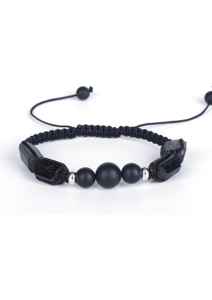 Mat Akik Şifa Kaba Turmalin Yarı Değerli Mineral Taş Boncuk Charm Beyaz Howlite Unisex Kadınlar Için Ayarlanabilir Makrome Bilezik Adam (Yurt Dışından)