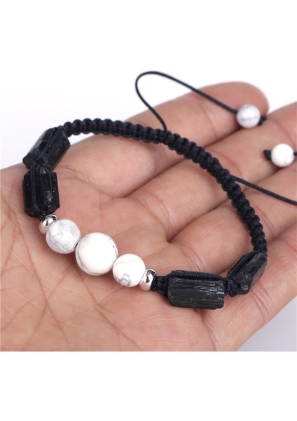 Mat Akik Şifa Kaba Turmalin Yarı Değerli Mineral Taş Boncuk Charm Beyaz Howlite Unisex Kadınlar Için Ayarlanabilir Makrome Bilezik Adam (Yurt Dışından)