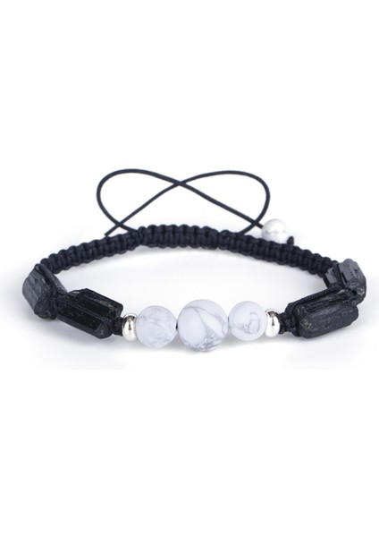 Mat Akik Şifa Kaba Turmalin Yarı Değerli Mineral Taş Boncuk Charm Beyaz Howlite Unisex Kadınlar Için Ayarlanabilir Makrome Bilezik Adam (Yurt Dışından)
