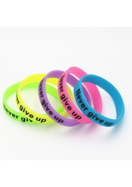 Siyah Stil Mavi 5 Adet Karanlıkta Glow Silikon Kauçuk Esneklik Spor Bileklik Asla Pes Etme Baskı Unisex Manşet Bileklik ve Bilezikler Şeker Renk SH095 (Yurt Dışından)