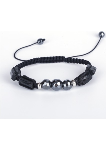 Hematit Çift Unisex Bilezik Yarı Değerli Mineral Şifa Taş Boncuk Siyah Şifa Kaba Turmalin Charms Yönlü Oniks Ayarlanabilir (Yurt Dışından)
