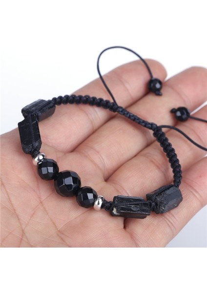 Hematit Çift Unisex Bilezik Yarı Değerli Mineral Şifa Taş Boncuk Siyah Şifa Kaba Turmalin Charms Yönlü Oniks Ayarlanabilir (Yurt Dışından)