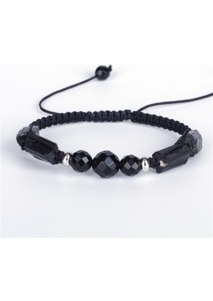 Hematit Çift Unisex Bilezik Yarı Değerli Mineral Şifa Taş Boncuk Siyah Şifa Kaba Turmalin Charms Yönlü Oniks Ayarlanabilir (Yurt Dışından)