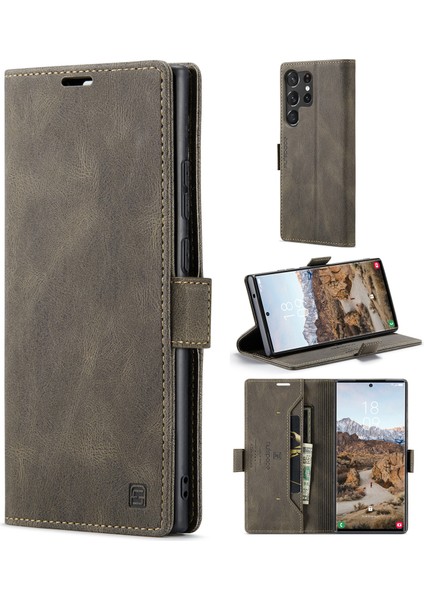 Samsung Galaxy S23 Için Ultra Rfıd Engelleme Flip Deri Stand Cüzdan Tam Koruma Retro Doku Mat Telefon Kavurdu Telefon Kılıfı (Yurt Dışından)