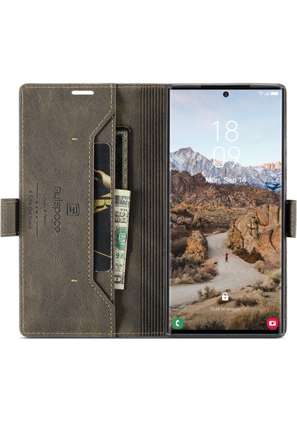Samsung Galaxy S23 Için Ultra Rfıd Engelleme Flip Deri Stand Cüzdan Tam Koruma Retro Doku Mat Telefon Kavurdu Telefon Kılıfı (Yurt Dışından)