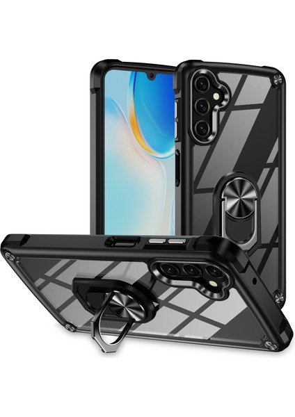 Samsung Galaxy A14 Için 5g Elektrokaplanmış Koruyucu Arka Pc+Tpu Metal Ring Kickstand-Black ile Telefon Kılıfı (Yurt Dışından)