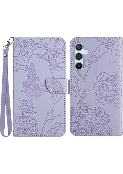 HT03 Samsung Galaxy A34 5g Anti-Çizelge Baskılı Kelebek Çiçekler Cilt Touch Manyetik Pu Deri Deri Flip Cüzdan Strap-Sergi Telefon Kılıfı (Yurt Dışından)