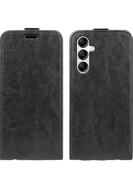 Samsung Galaxy A34 5g Için Dikey Flip Kart Yuvası Black ile Çılgın At Doku Deri Telefon Kılıfı (Yurt Dışından)