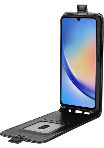 Samsung Galaxy A34 5g Için Dikey Flip Kart Yuvası Black ile Çılgın At Doku Deri Telefon Kılıfı (Yurt Dışından)