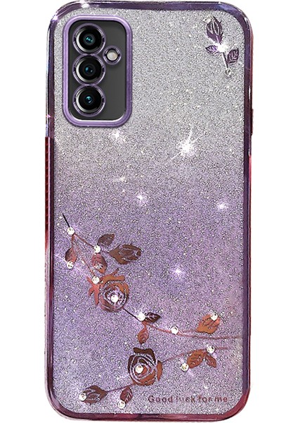 Samsung Galaxy A34 Için Kadem 5g Gradyan Glitter Toz Tpu Rhinestone Dekor Çiçek Desen Anti-Drop Koruyucu Koruma-Purple Telefon Kılıfı (Yurt Dışından)