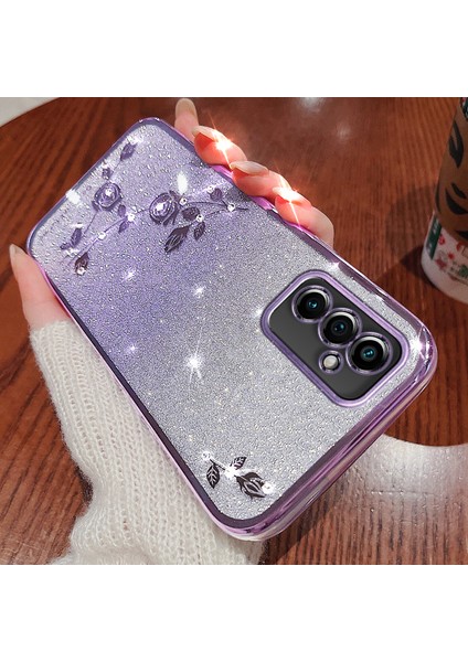 Samsung Galaxy A34 Için Kadem 5g Gradyan Glitter Toz Tpu Rhinestone Dekor Çiçek Desen Anti-Drop Koruyucu Koruma-Purple Telefon Kılıfı (Yurt Dışından)