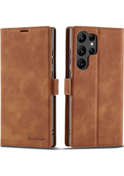Galaxy S23 Ultra Fantasy Serisi Anti-Fall Phone Cover Cilt Dostu Deri Deri Stand Cüzdan Cep Telefonu Case-Brown Telefon Kılıfı (Yurt Dışından)