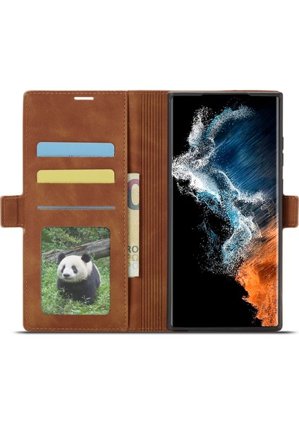 Galaxy S23 Ultra Fantasy Serisi Anti-Fall Phone Cover Cilt Dostu Deri Deri Stand Cüzdan Cep Telefonu Case-Brown Telefon Kılıfı (Yurt Dışından)
