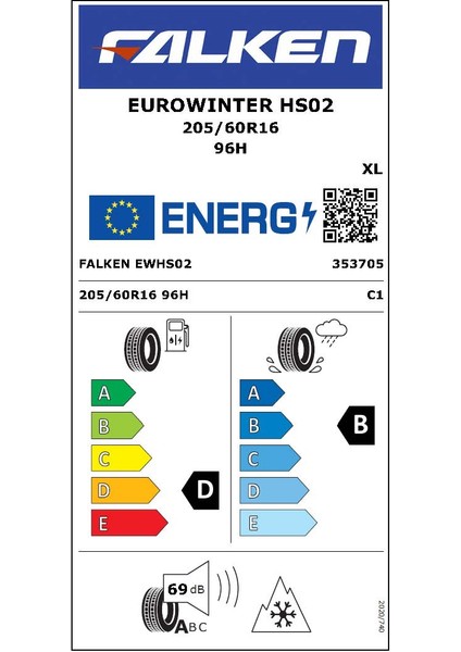 205/60 R16 92H Tl Eurowinter Hs02 Oto Kış Lastiği ( Üretim Yılı: 2023 )